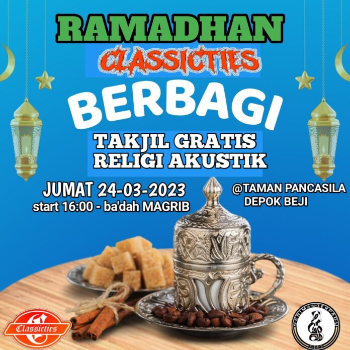 Seniman Terpadu STER Depok dan CLASSICTIES Meriahkan Awal Ramadhan 1444H dengan Berbagi Takjil di Taman Pancasila Beji - Nusantara Raya Depok